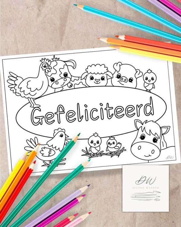 Kleurplaat gefeliciteerd boerderijdieren