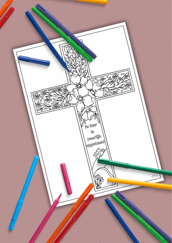 Kleurplaat Pasen, de Heer is waarlijk opgestaan