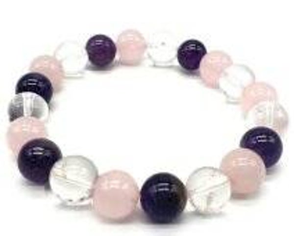 BRACELET AMETHYSTE CRISTAL DE ROCHE QUARTZ ROSE 10MM