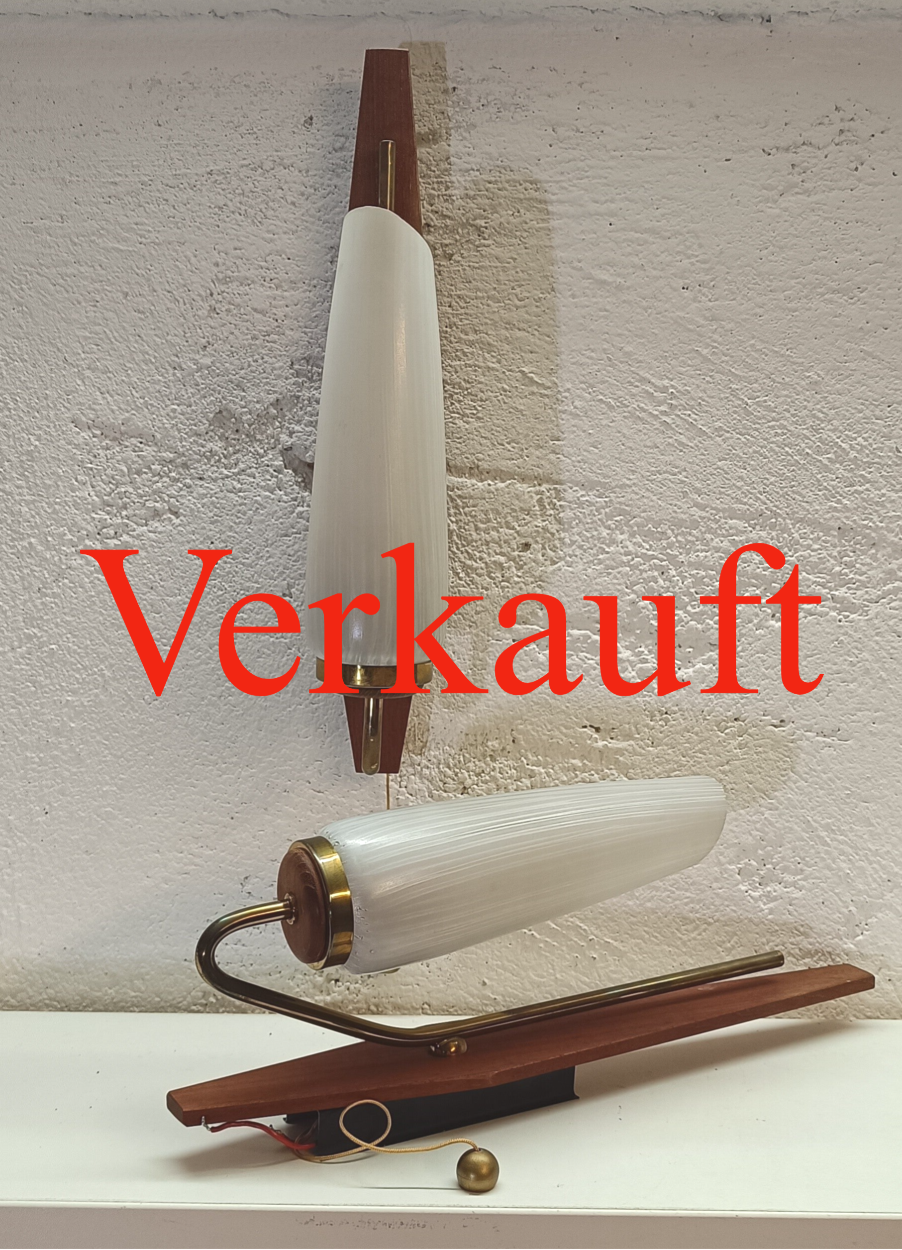 Paar Holz Glasschirm Wandleuchte Wandlampe