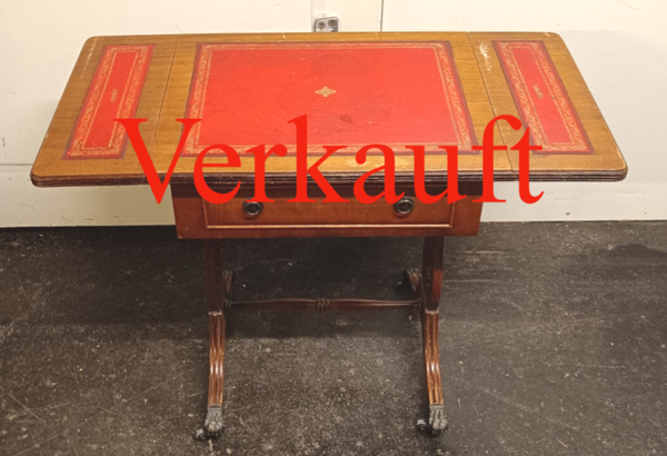 Kommode Beistelltisch Vintage Antik Englische Mahagoni Leder Art Deko Tisch Rot