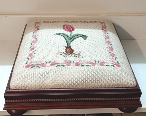 Hocker Bestickt Schemel Fußbank Massivholz