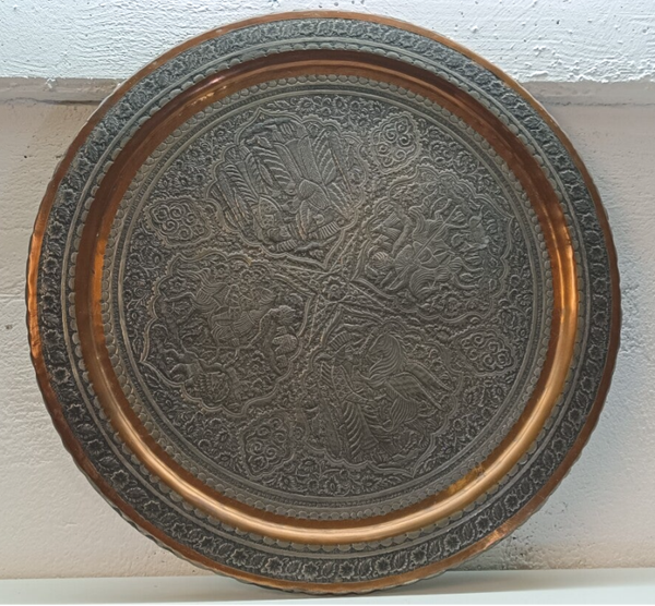 Fein ziseliertes Orientalischer Teller Persien um 1900 Wandteller Kupfer 57 cm