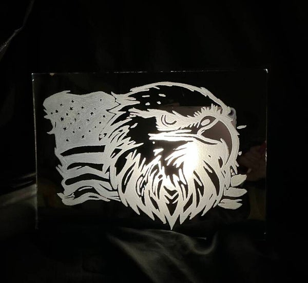 Bald Eagle & Flag-Illuminated Etched Panel