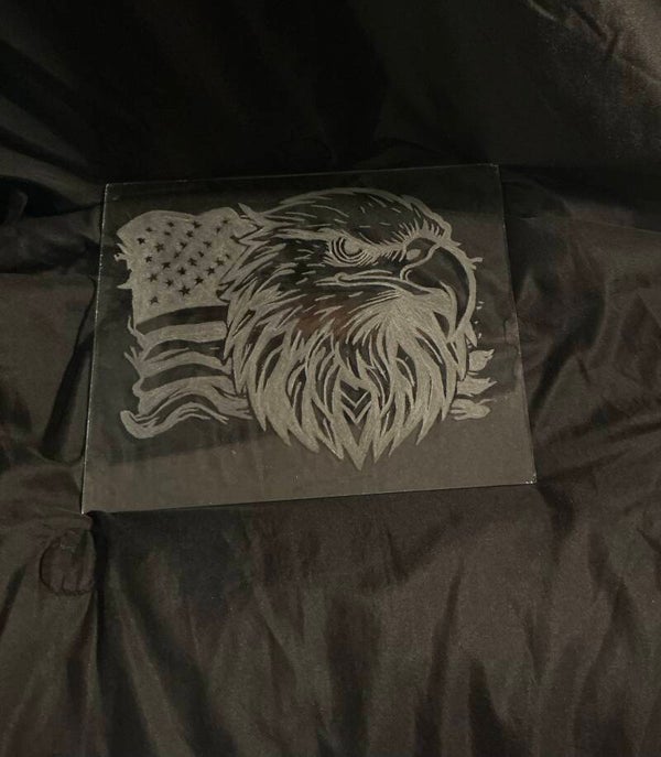 Bald Eagle & Flag – Etched Glass Panel