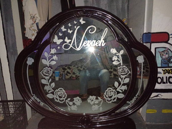 Neveah Mirror-Custom Etched floral butterfly design -SOLD