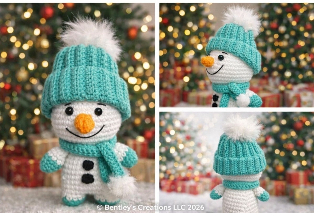 Christmas Snowman in Teal Hat & Scarf