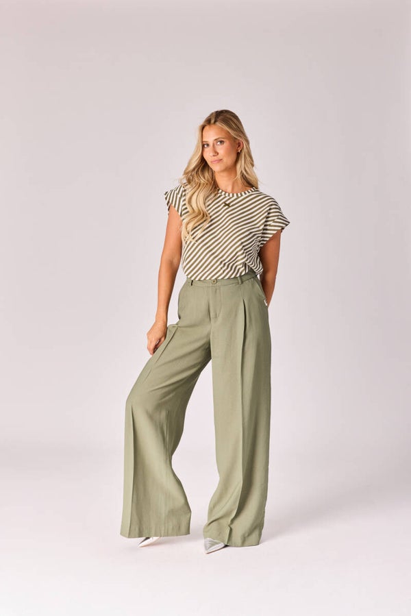 T-shirt streep kaki wit Adele - Lalotti