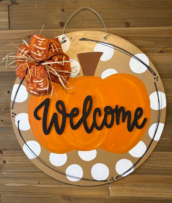 White Polka Dot Welcome Pumpkin