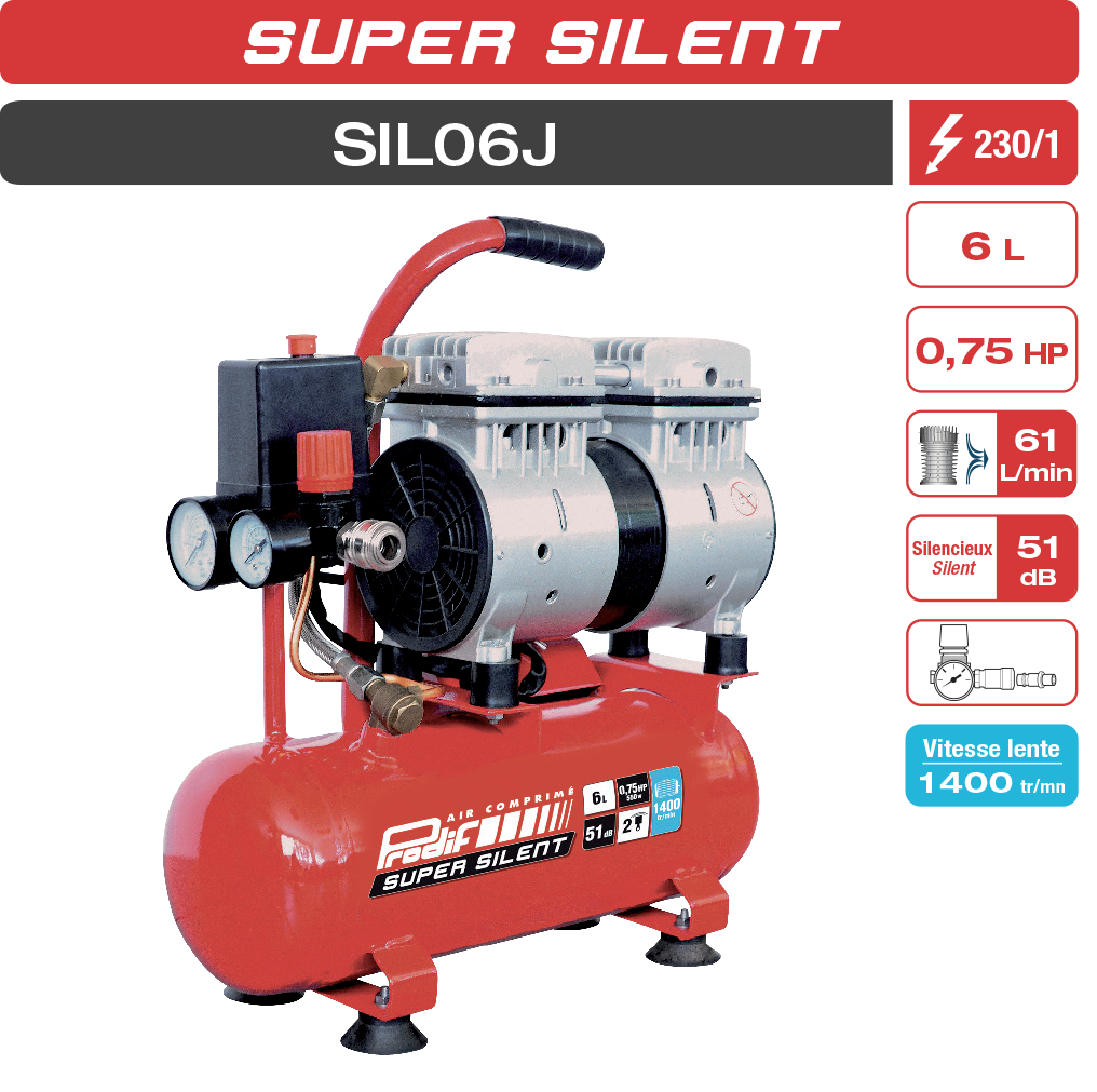 Compresseur 6L Silencieux 0.75CV - 8 Bars - Prodif - R045768