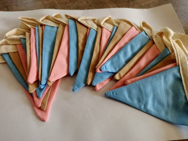 Vlaggenlijn roze, blauw en beige 4m