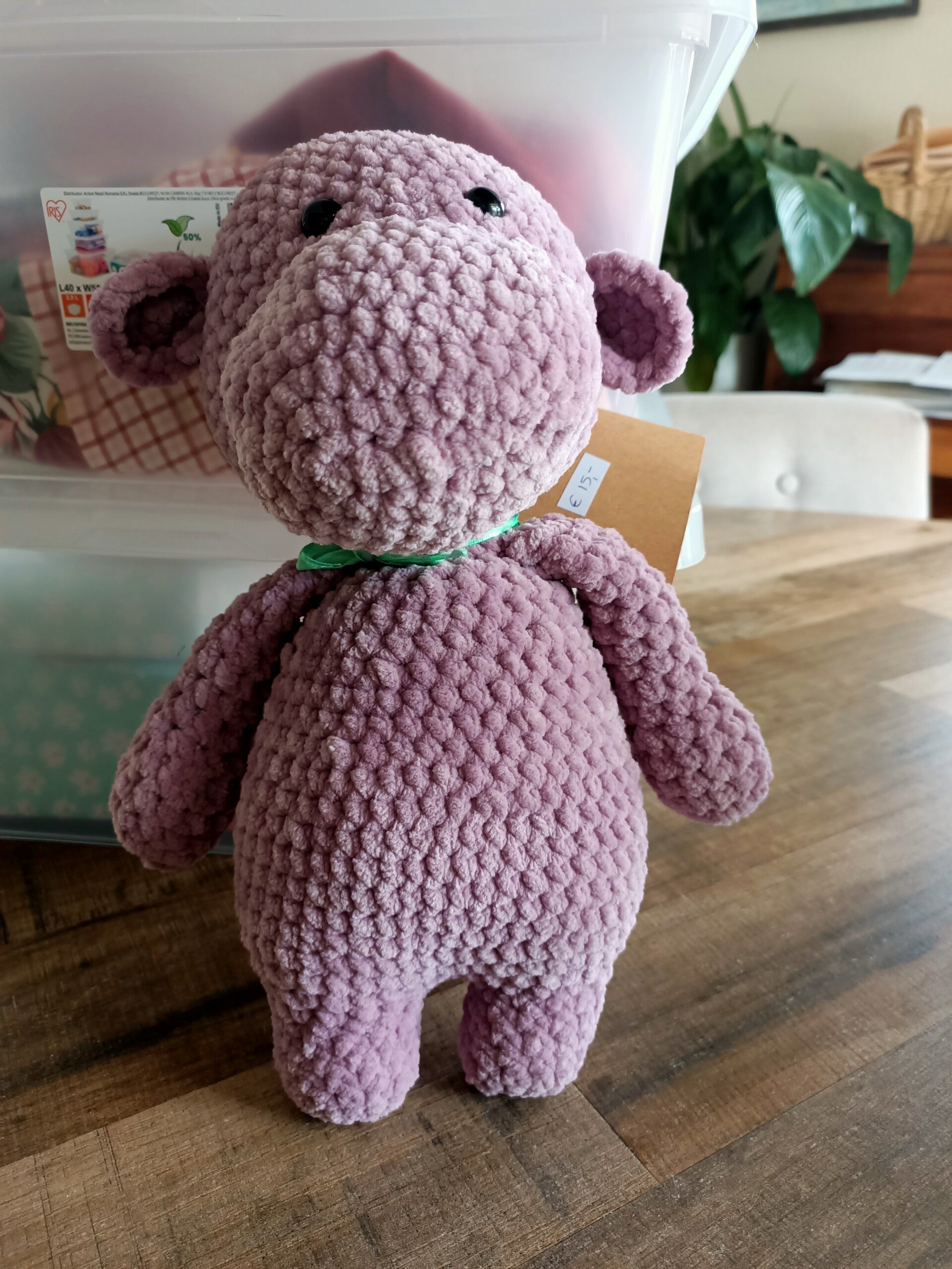 🧸 Handgemaakte hippo knuffel – superzacht!