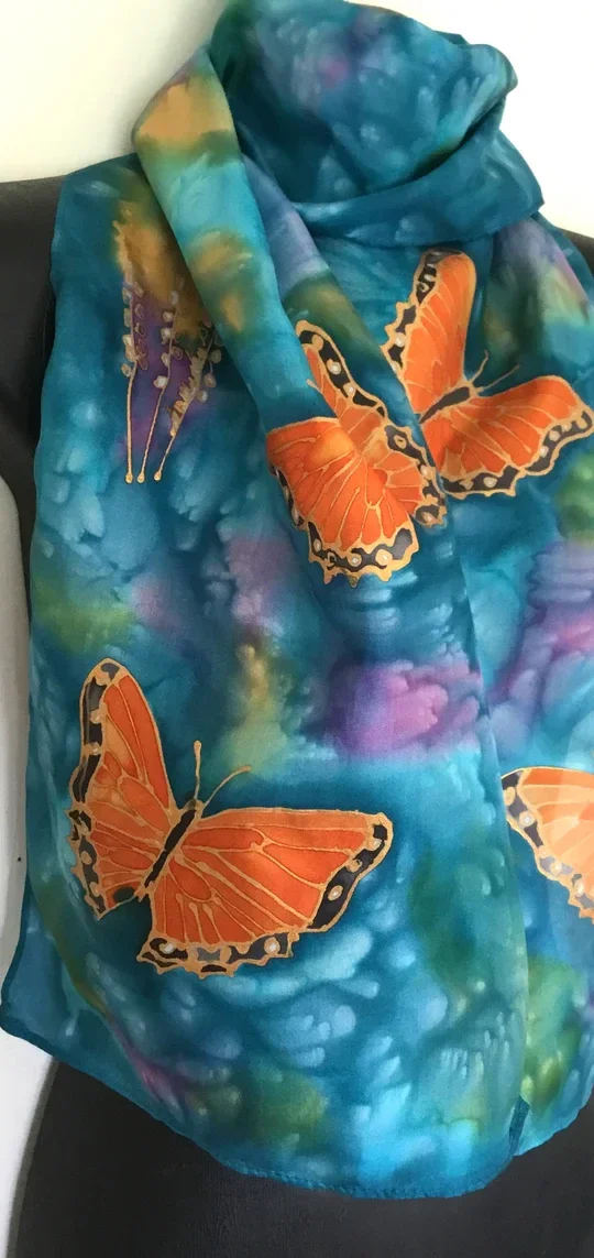 Monarch Butterflies - Hand painted Silk Scarf