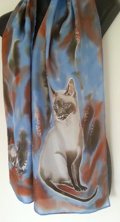 Siamese Cat  - Animal Hand painted Silk Scarf