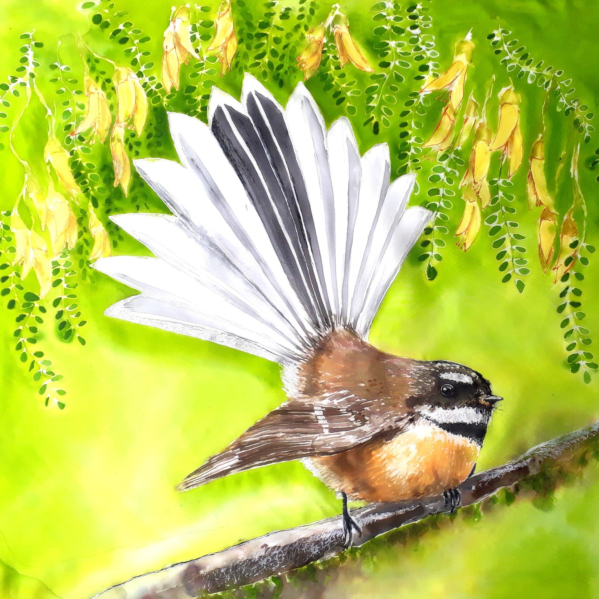 Fantail, Piwakawaka, New Zealand Bird - Outdoor Art Panel, Squarish