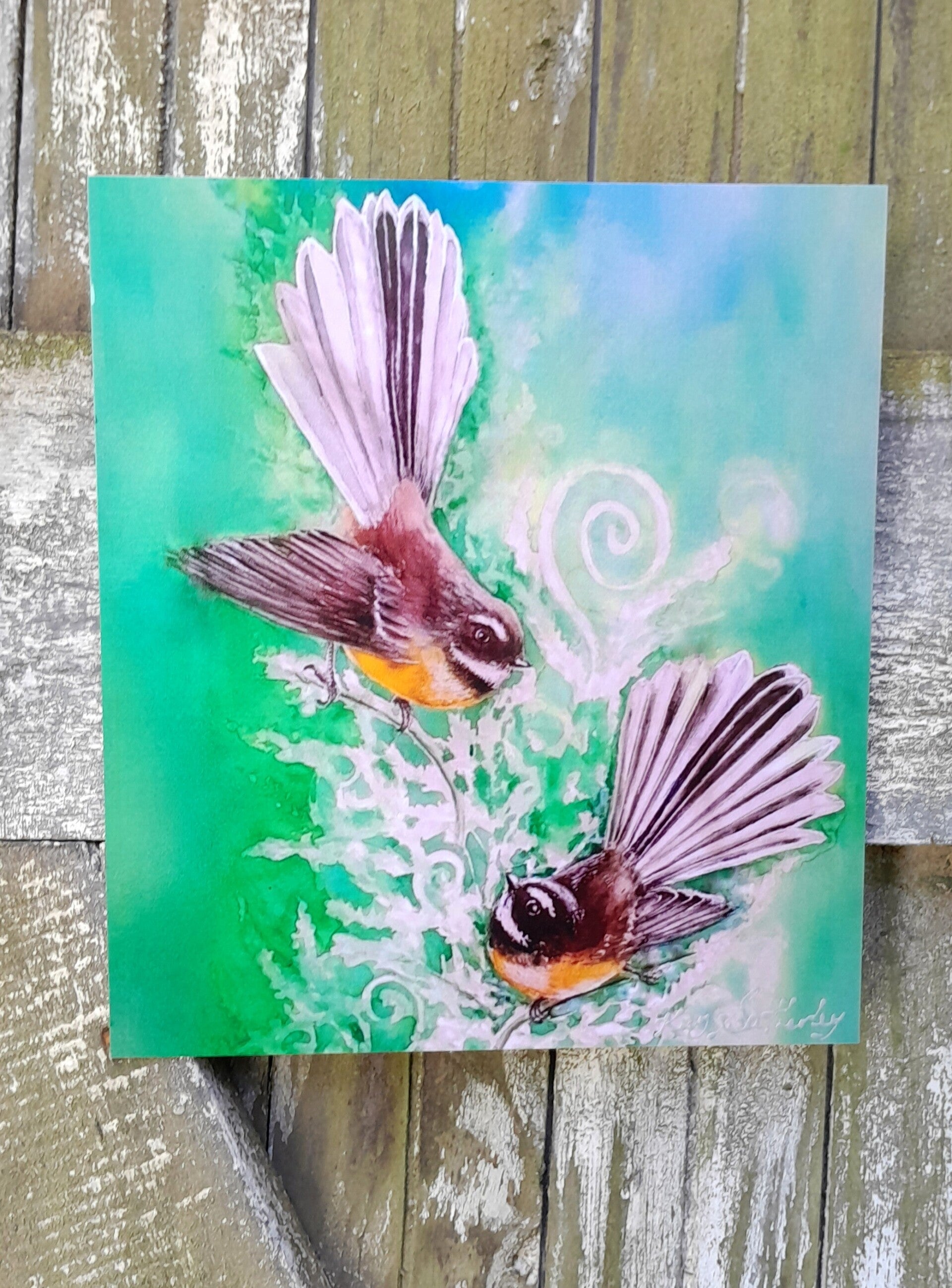 Fantail Pair on Ferns -  Squarish