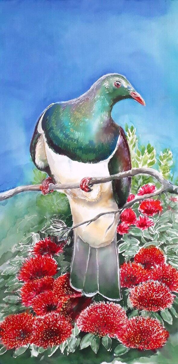 Kereru on Pohutukawa - Outdoor Garden Art Panel