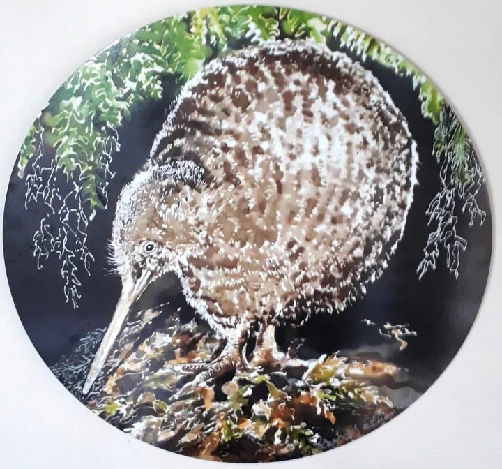 New Zealand Spotted Kiwi Bird, Circle Outdoor Art Panel