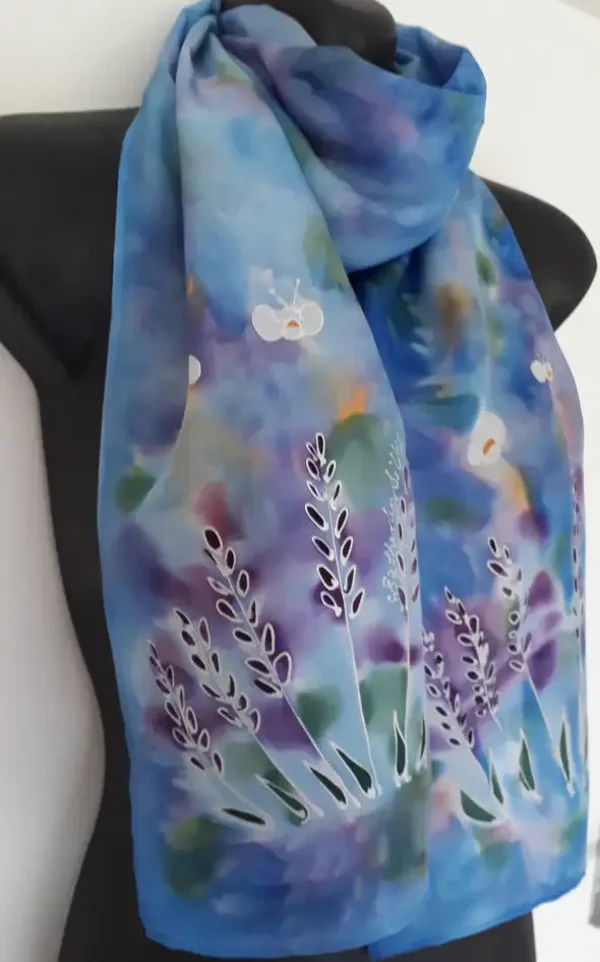 Lavender & Bees - Hand painted Silk Scarf