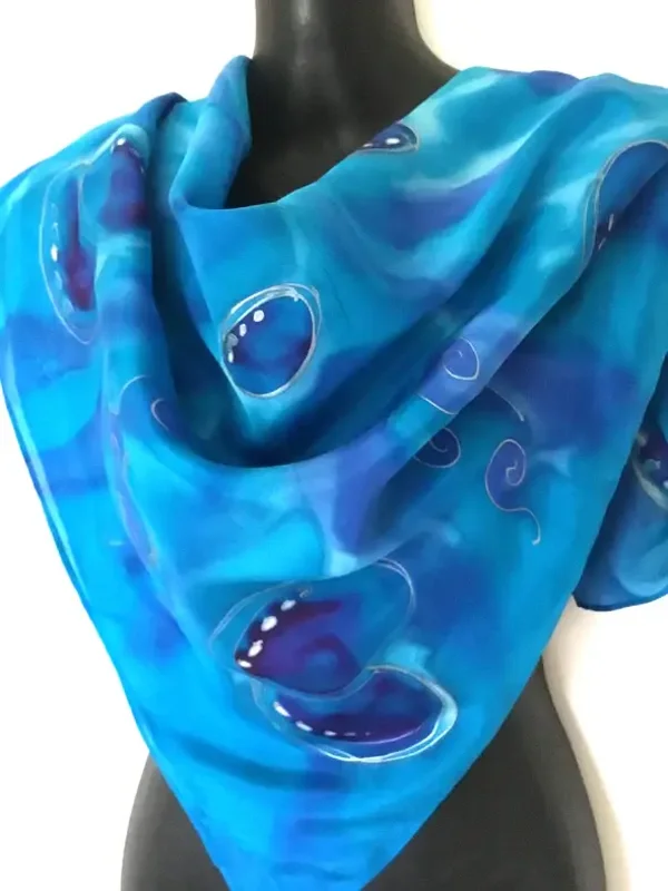 Paua Square - hand painted Silk Scarf