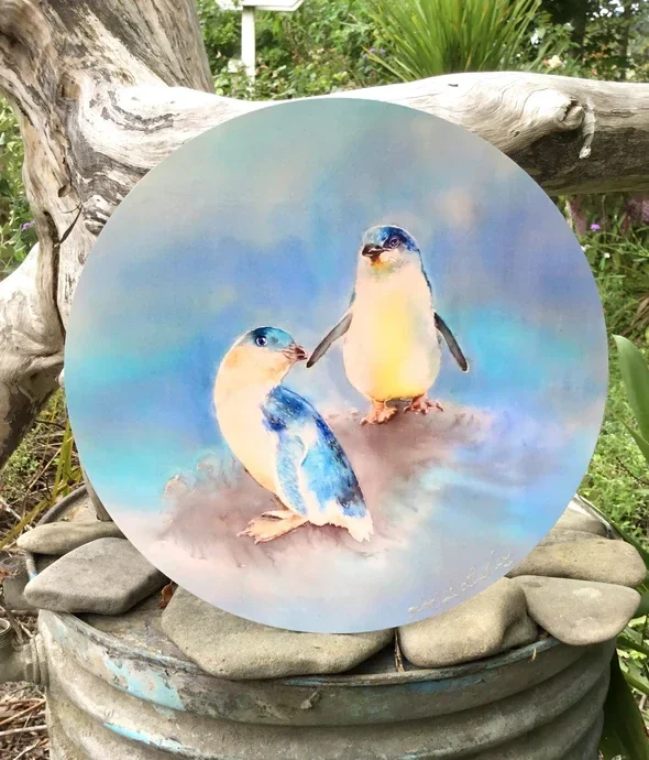 Little Blue Peguins, Korora - Circle Outdoor Panel