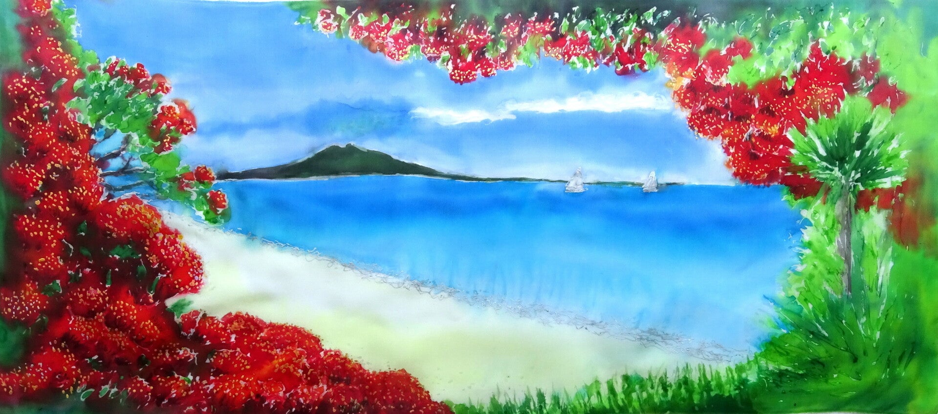 Pohutukawa Beach- Outdoor Garden Art Panel