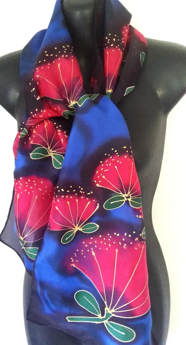 Pohutukawa - Hand painted Silk Scarf