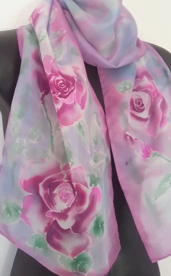 Rose Silk Scarf - Hand painted Silk Scarf