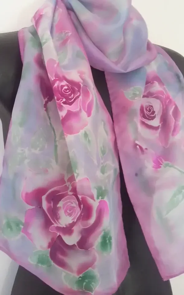 Rose Silk Scarf - Hand painted Silk Scarf