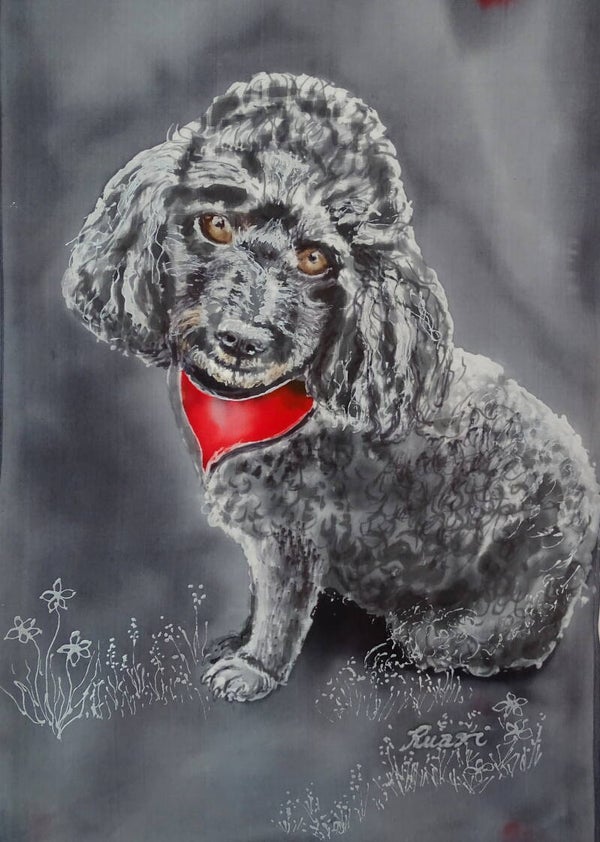 Double Pet Portrait - Hand painted Silk Scarf