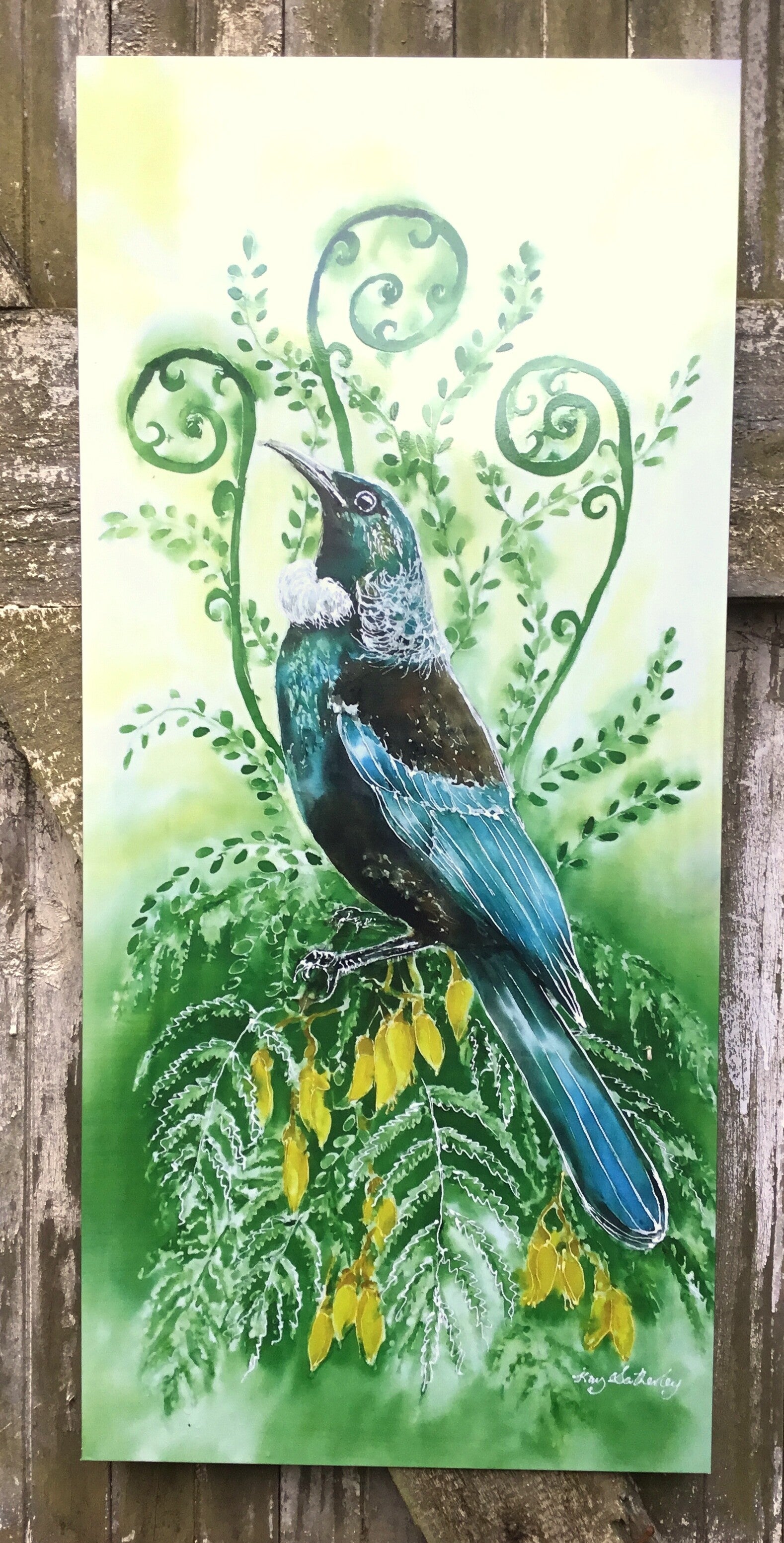 New Zealand Tui Bird with Korus - Outdoor Garden Art Panel