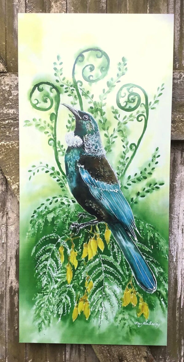 New Zealand Tui Bird with Korus - Outdoor Garden Art Panel