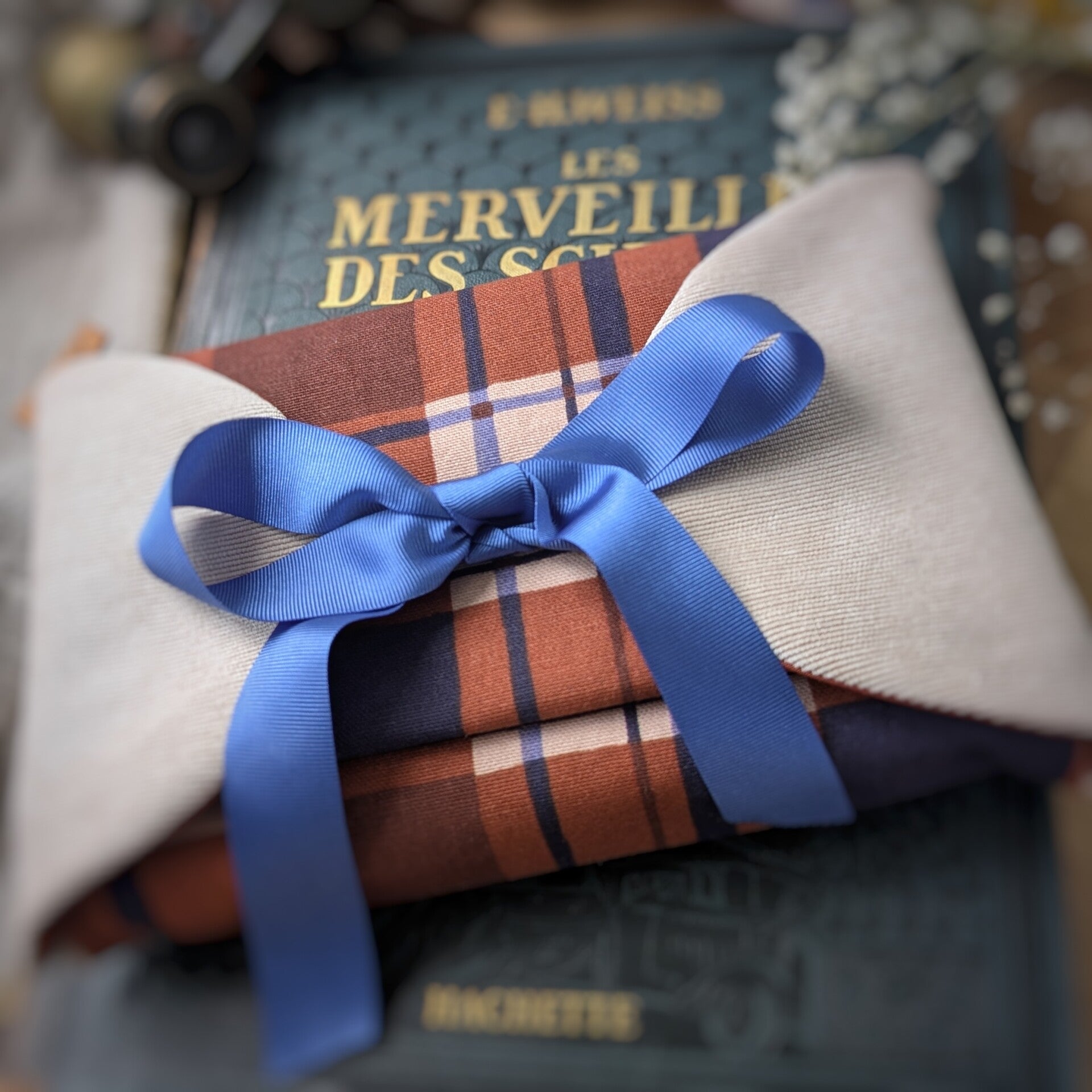 Pochette livre broché en tissu - Moka