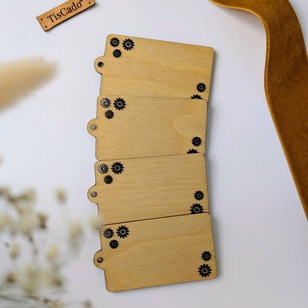 Etiquette bois réutilisable - fleurs de bois - Lot de 4