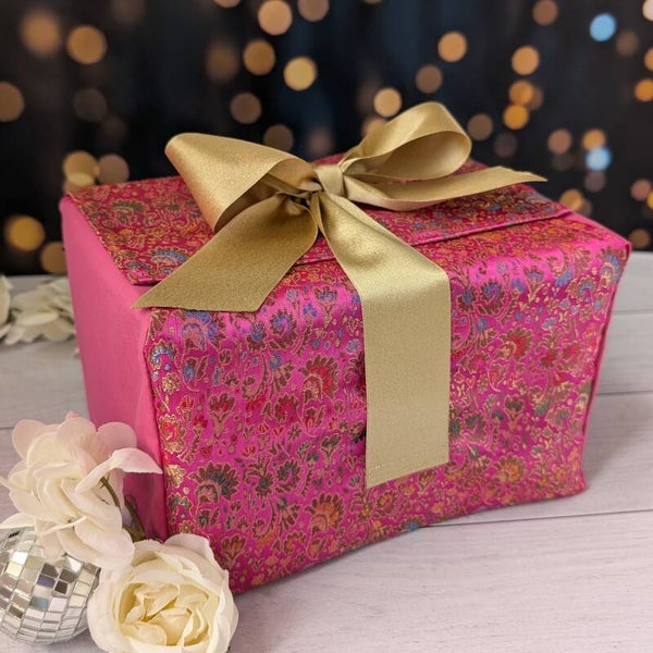 Emballage cadeau en tissu avec boîte – Grand format Fuchsia