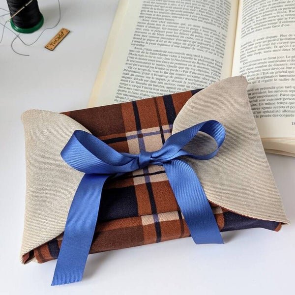 Pochette livre broché en tissu - Moka