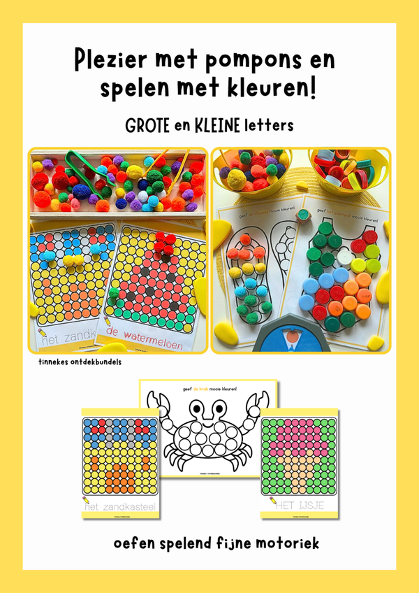 Spelen met pompons en kleurrijke bollen