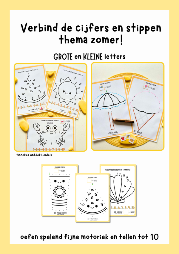 Verbind de getallen en stippen thema zomer