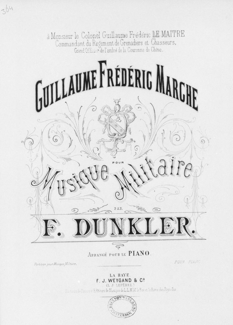 Dunkler: Guillaume Frédéric Mars, Koninklijke Militaire Kapel, Grenadiers en Jagers