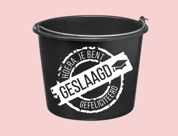 Cadeau emmer -  Hoera Geslaagd, gefeliciteerd