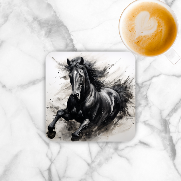 Onderzetter - paard zwart in actie