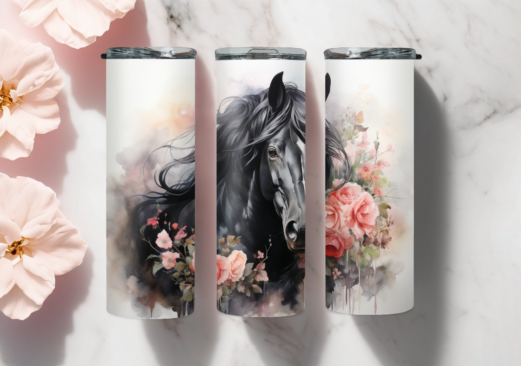 Tumbler paard roze bloem