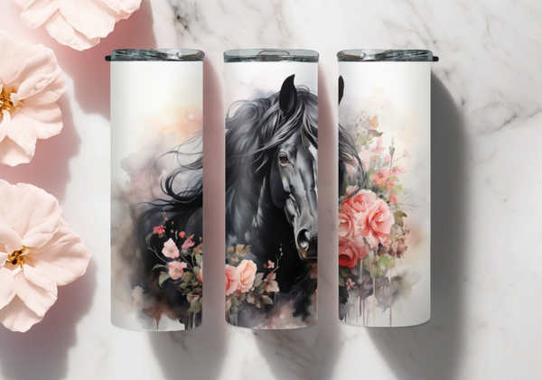 Tumbler paard roze bloem