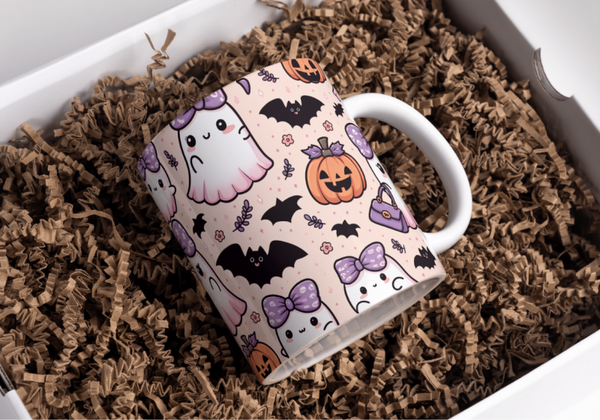 Mok - Halloween spook paars strik