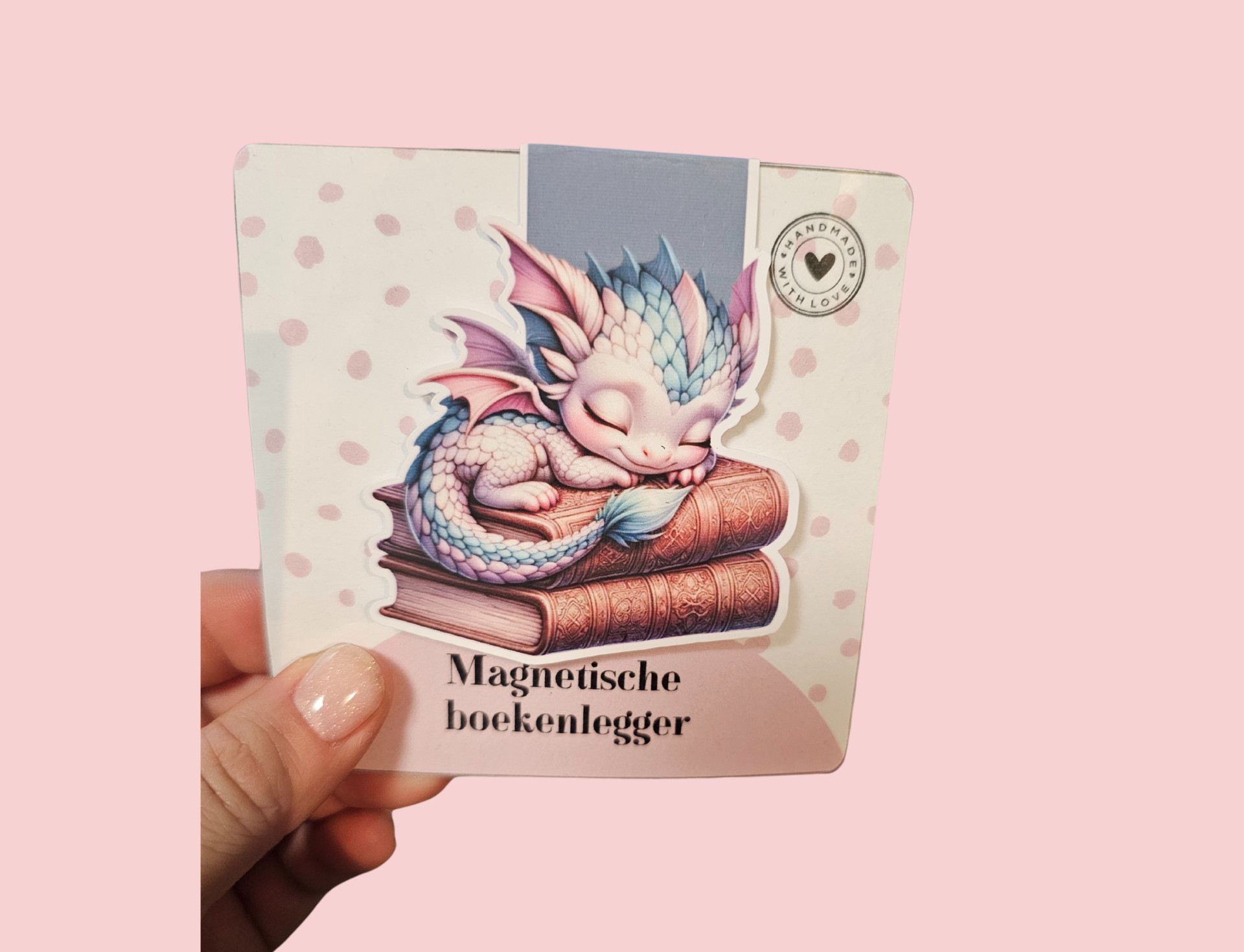 Magnetische boekenlegger - Draak blauw met boek