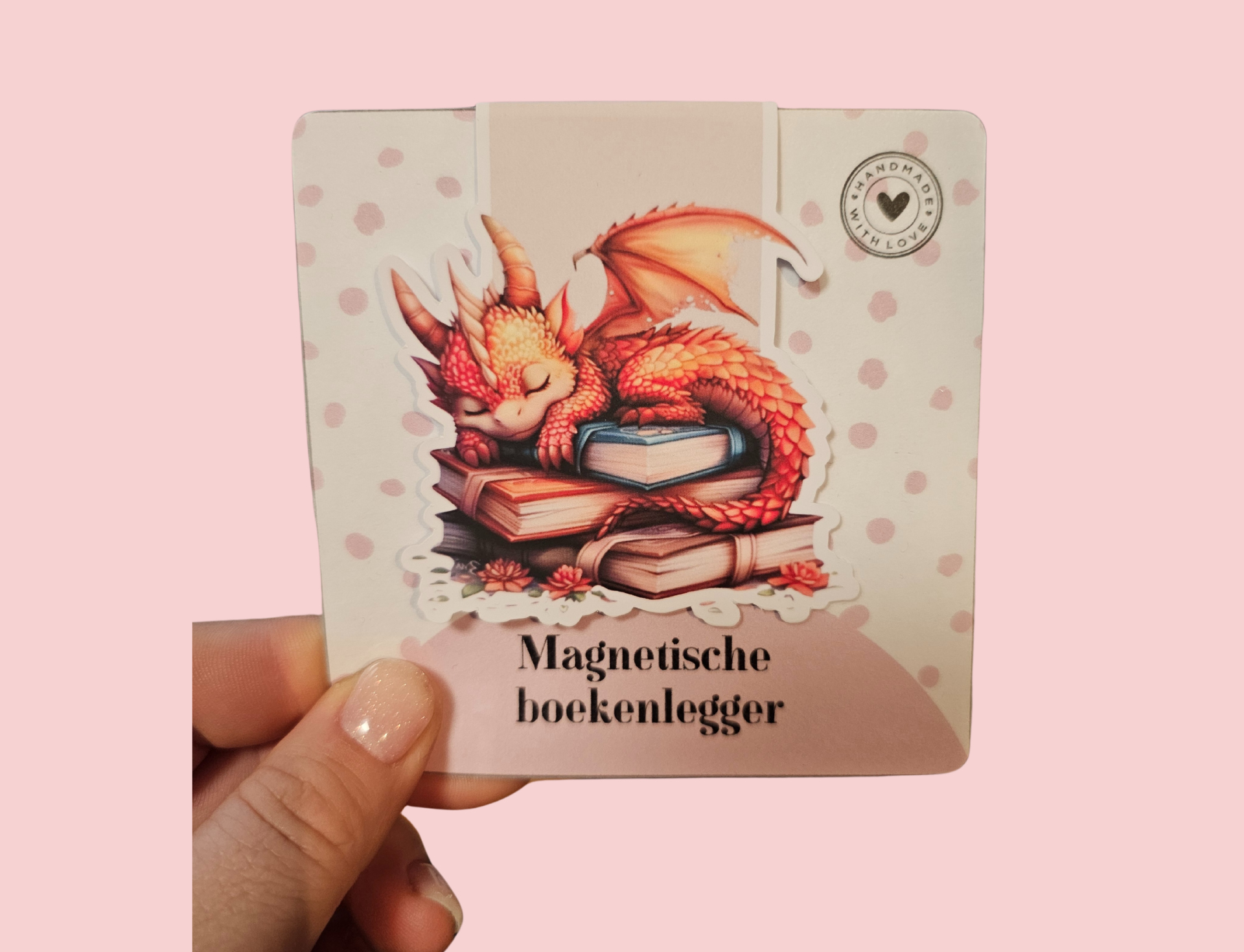 Magnetische boekenlegger - Draak Oranje met boek