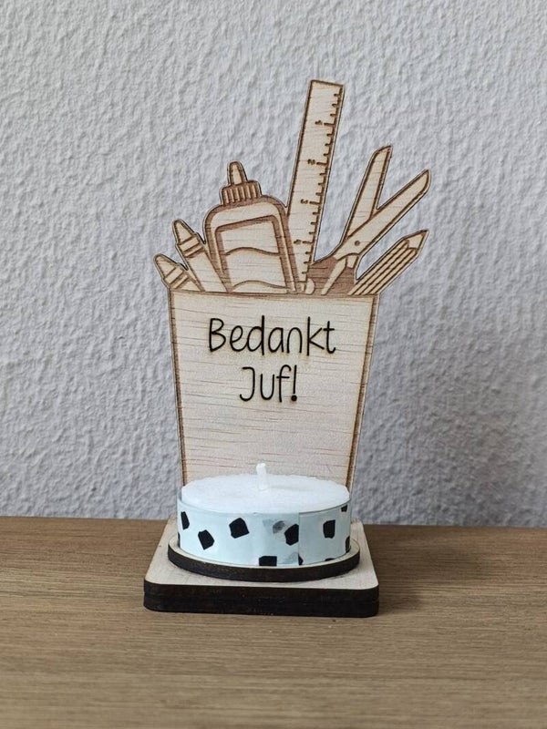 Een lichtje met tekst voor de juf of meester