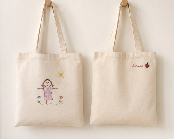 Tote bag en coton bio brodé à la main