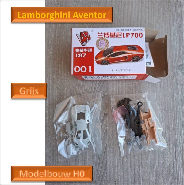 Auto bouwpakketje Lamborghini Aventor 001 kleur grijs Modelbouw H0
