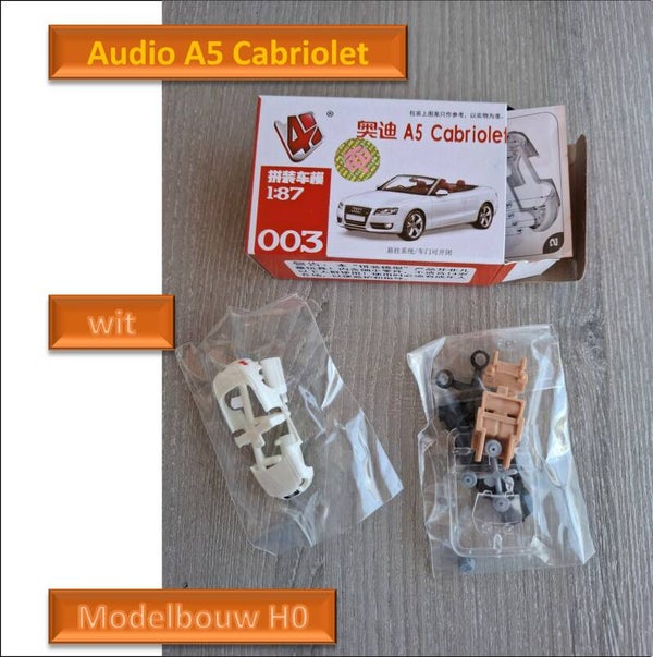 Auto bouwpakketje Audi Cabrio 003 kleur wit  Modelbouw H0